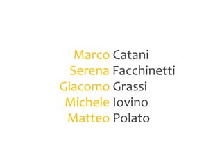 Marco Catani<br />Serena Facchinetti<br />Giacomo Grassi<br />Michele Iovino<br />Matteo Polato<br />