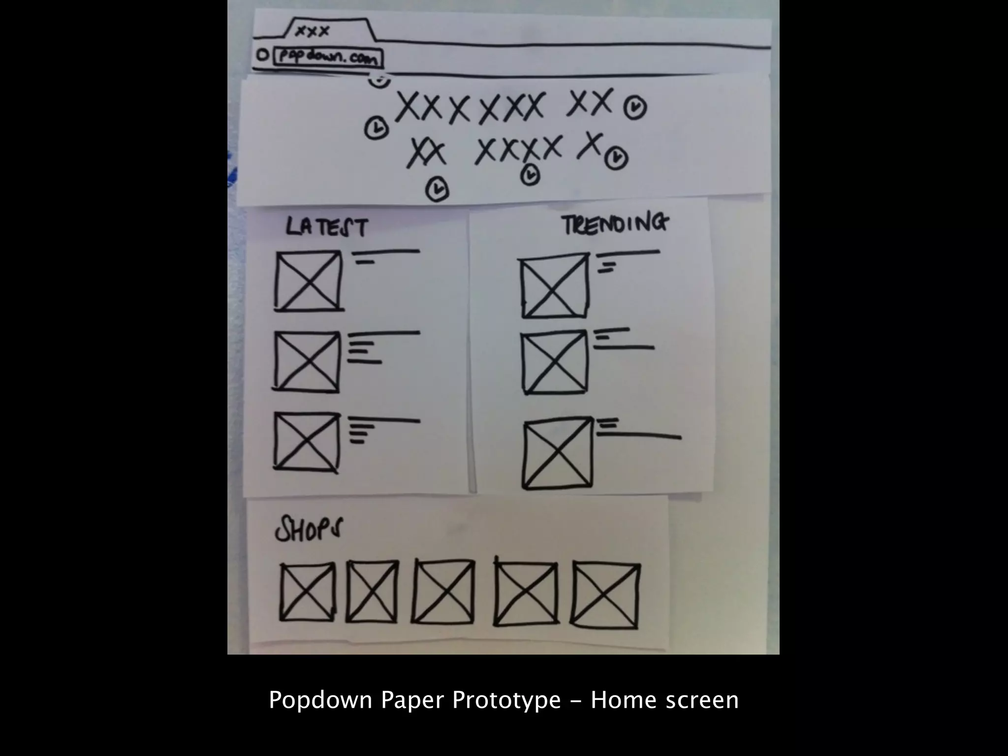 Popdown Paper Prototype - Home screen
 