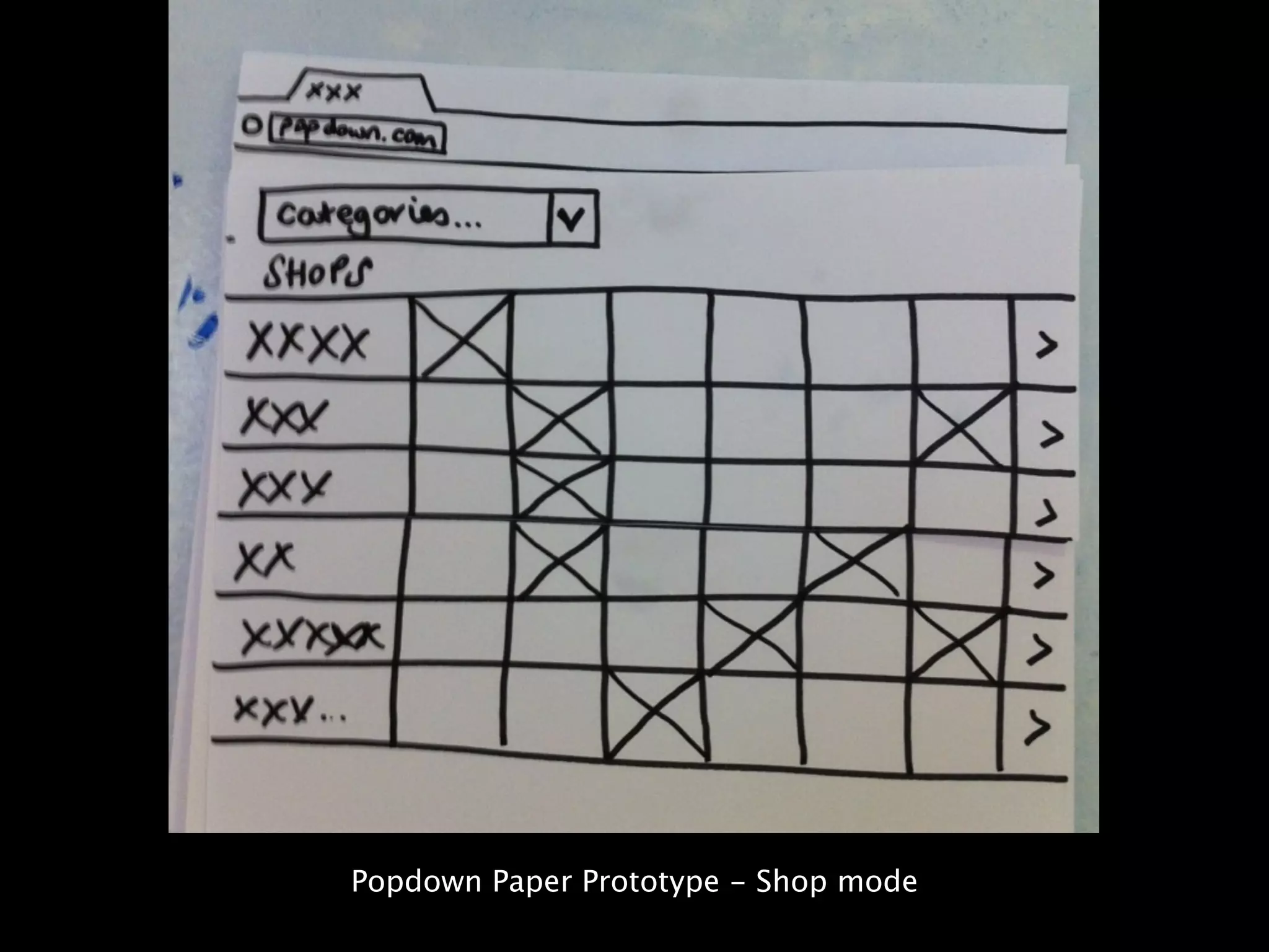 Popdown Paper Prototype - Shop mode
 