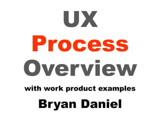 UX Process Overview
Bryan Daniel
UX
Process
Overview
with work product examples
 
