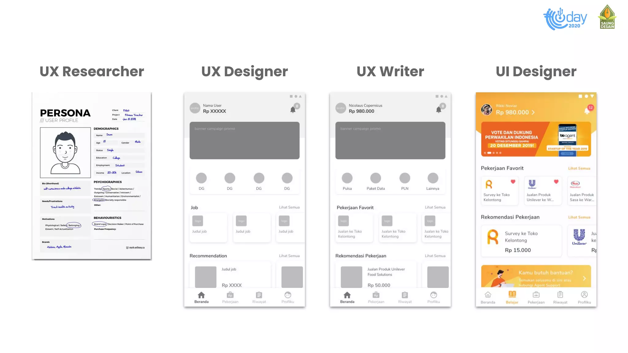 UX Researcher UX Designer UX Writer UI Designer
 