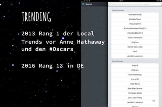 TRENDING
2013 Rang 1 der Local
Trends vor Anne Hathaway 
und den #Oscars
2016 Rang 13 in DE
30
 