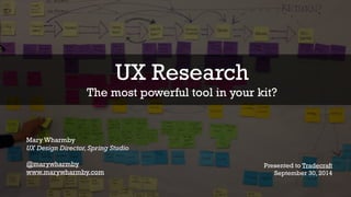 UX Research 
The most powerful tool in your kit? 
Mary Wharmby 
UX Design Director, Spring Studio 
! 
@marywharmby 
www.ma...