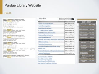 Purdue Library Website
Hours
 