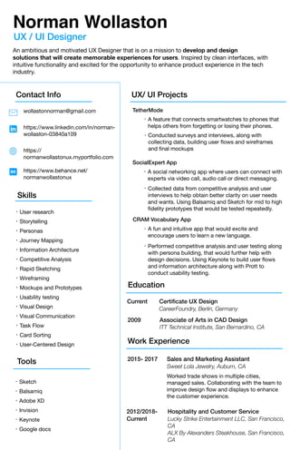 UX and UI Design Resume | PDF