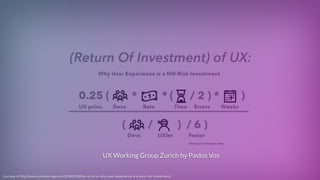 UX Working Group Zurich by Pavlos Vos
Courtesy of http://www.uxnewsmag.com/2019/01/28/the-roi-of-ux-why-user-experience-is-a-zero-risk-investment/
 