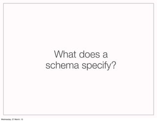 What does a
                          schema specify?




Wednesday, 27 March, 13
 
