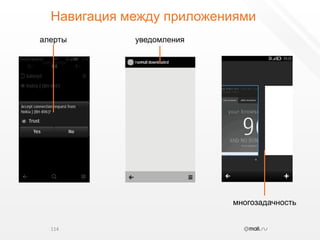 Навигация между приложениями114алертыуведомлениямногозадачность