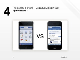 15Что делать сначала – мобильный сайт или приложение?4vs