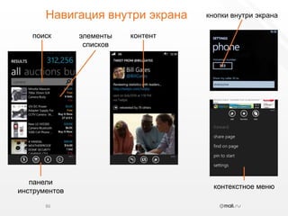 Навигация внутри экрана86кнопки внутри экранапоискконтентэлементысписковпанелиинструментовконтекстное меню