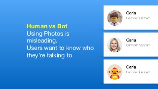 Human vs Bot
Using Photos is

misleading. 
Users want to know who
they’re talking to
 