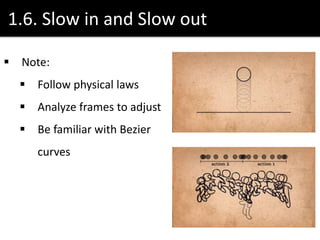 1.6. Slow in and Slow out
 Note:
 Follow physical laws
 Analyze frames to adjust
 Be familiar with Bezier
curves
 