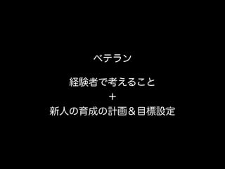 ベテラン
経験者で考えること 
＋ 
新人の育成の計画＆目標設定
 