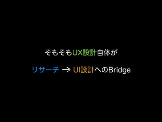 そもそもUX設計自体が
リサーチ  UI設計へのBridge
 
