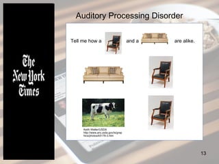 13
Tell me how a and a are alike.
Auditory Processing Disorder
Keith Weller/USDA
http://www.ars.usda.gov/is/grap
hics/photos/k5176-3.htm
 