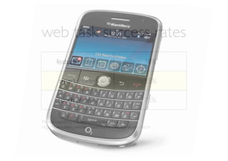 web task success rates
       feature phones                                  38%

         smartphones                                   55%

        touch phones                                   75%

Mobile usability, J. Nielsen’s Alertbox 20 Jul 2009
http://www.useit.com/alertbox/mobile-usability-study-1.html
 