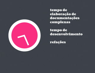 tempo de
elaboração de
documentações
complexas

tempo de
desenvolvimento

refações
 