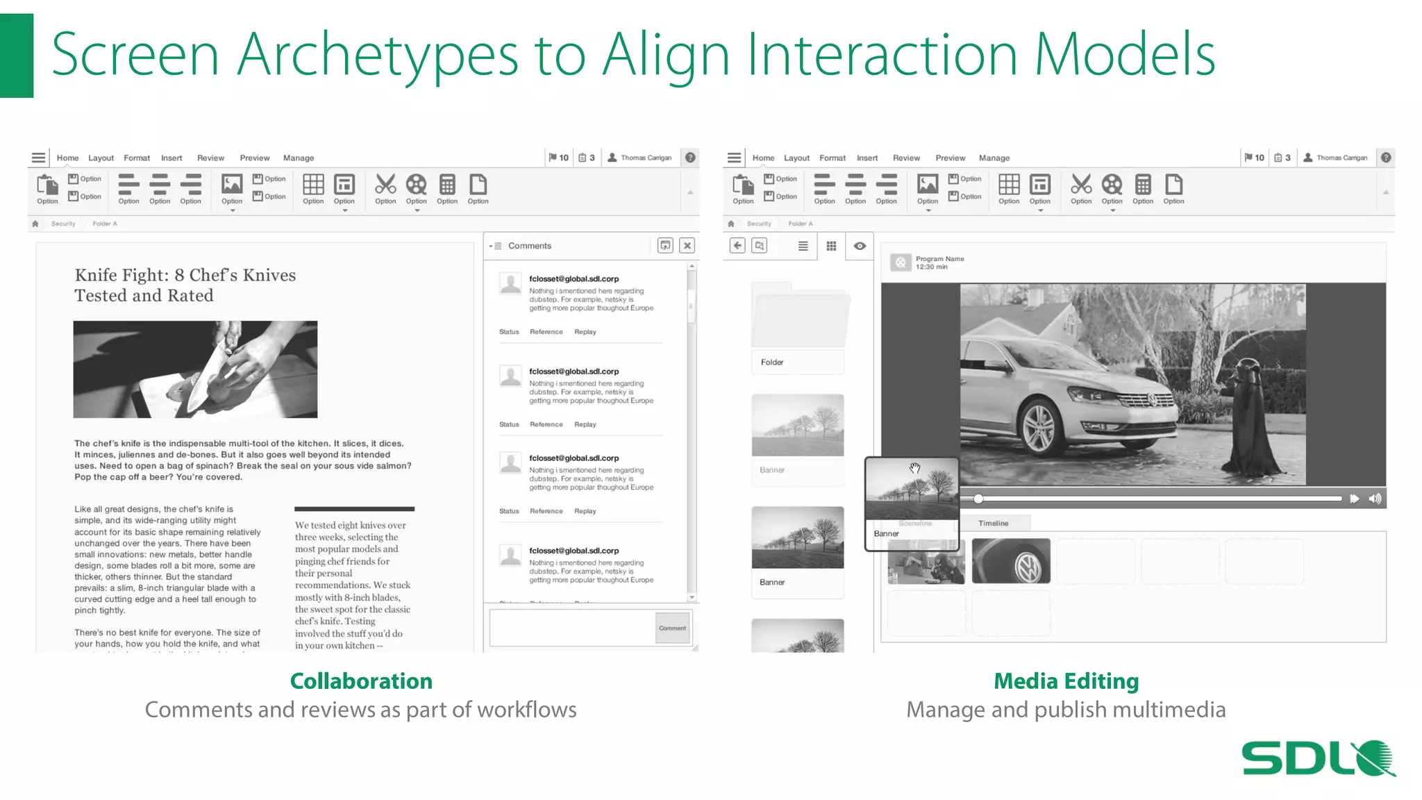 Screen Archetypes to Align Interaction Models

Collaboration
Comments and reviews as part of workflows

Media Editing
Manage and publish multimedia

 