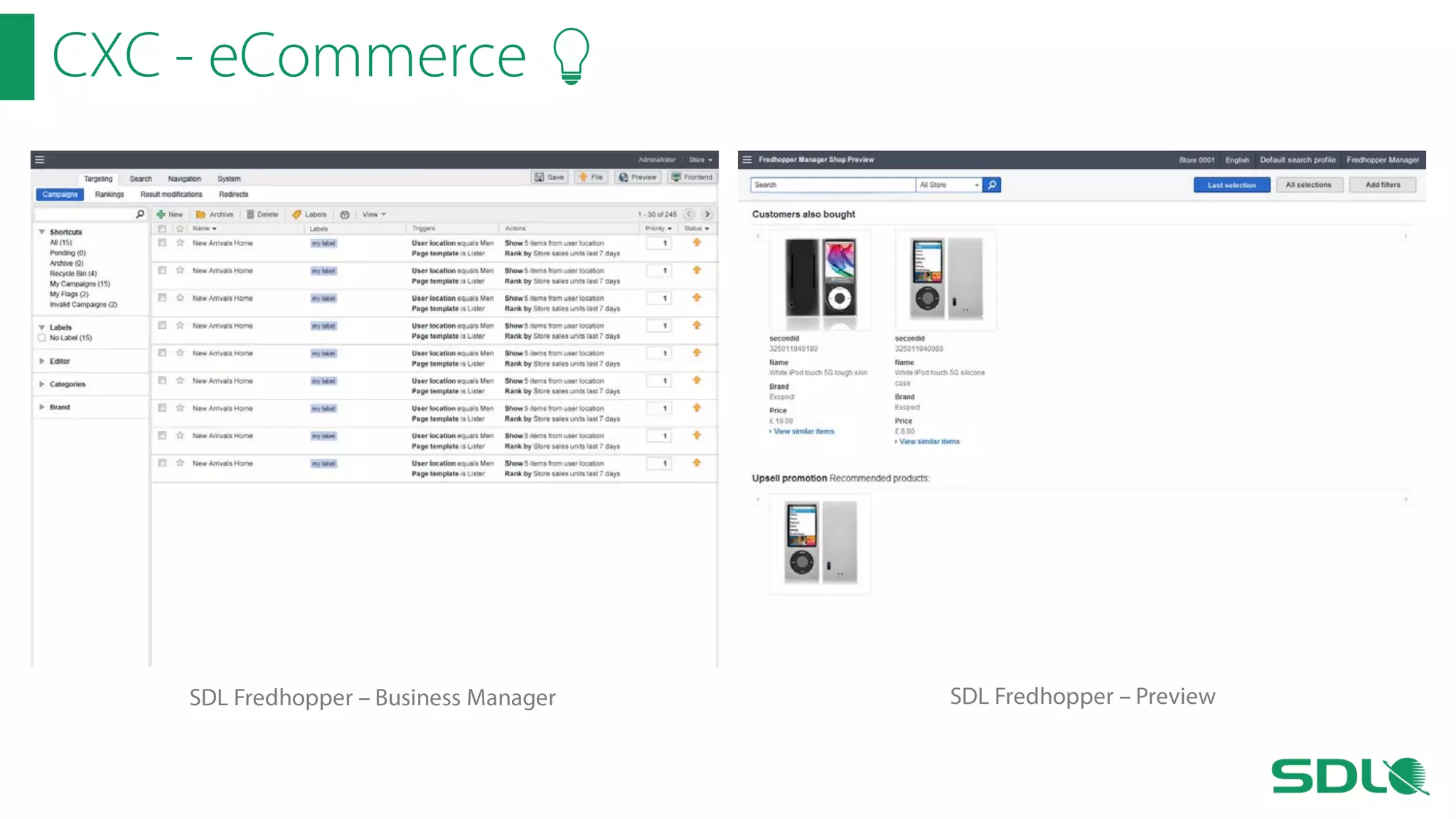 CXC - eCommerce

SDL Fredhopper – Business Manager

SDL Fredhopper – Preview

 