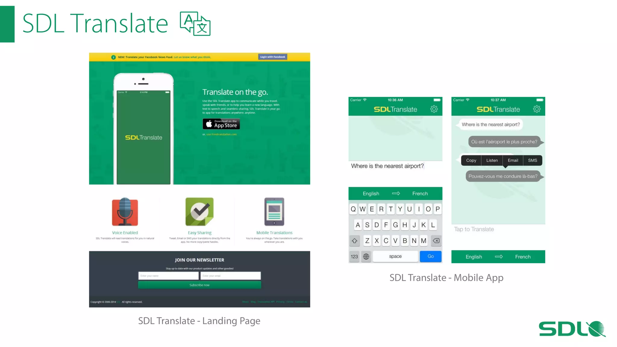 SDL Translate

SDL Translate - Mobile App

SDL Translate - Landing Page

 
