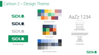 Carbon 2 – Design Theme

Branding Colors

Icon Colors

Typography

Refreshed Logo

User Interface Colors

 