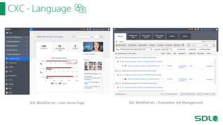 CXC - Language

SDL WorldServer – User Home Page

SDL WorldServer – Translation Job Management

 