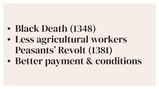 ? Black Death (1348)


? Less agricultural workers
Peasants Revolt (1381)


? Better payment & conditions
 
