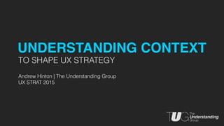 TO SHAPE UX STRATEGY
Andrew Hinton | The Understanding Group
UX STRAT 2015
UNDERSTANDING CONTEXT
 