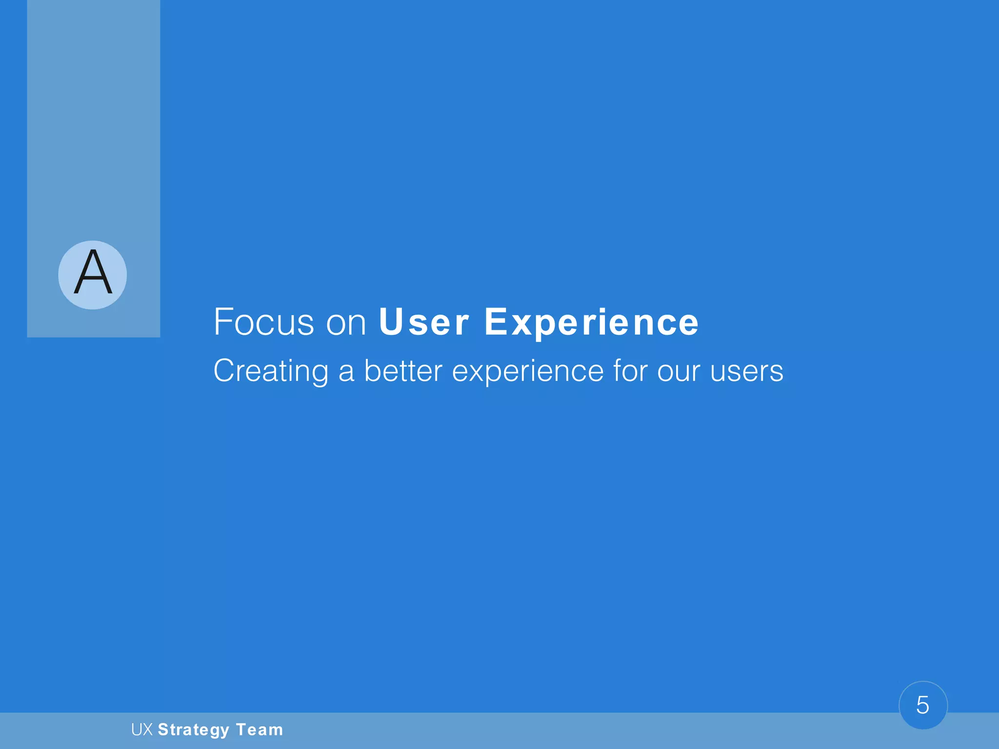 UX Strategy Team
5
Creating a better experience for our users
A
Focus on User Experience
 