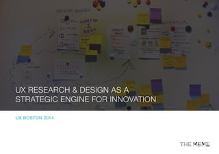 UX RESEARCH & DESIGN AS A
STRATEGIC ENGINE FOR INNOVATION
 