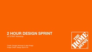 UX STRAT Workshop
2 HOUR DESIGN SPRINT
Credit: Google Ventures & Jake Knapp
Image Credit: Design Sprint Kit
 