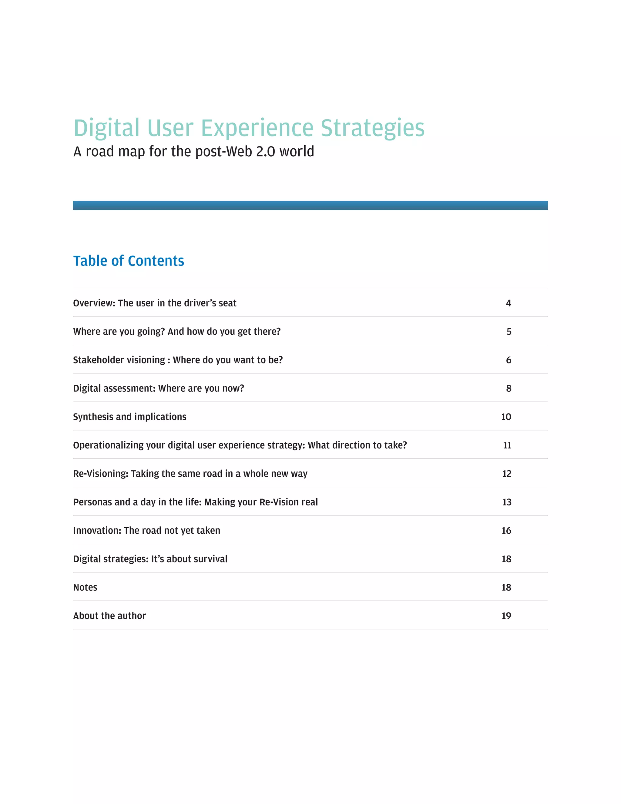 Digital User Experience Strategies: A Roadmap for the Post 2.0 World