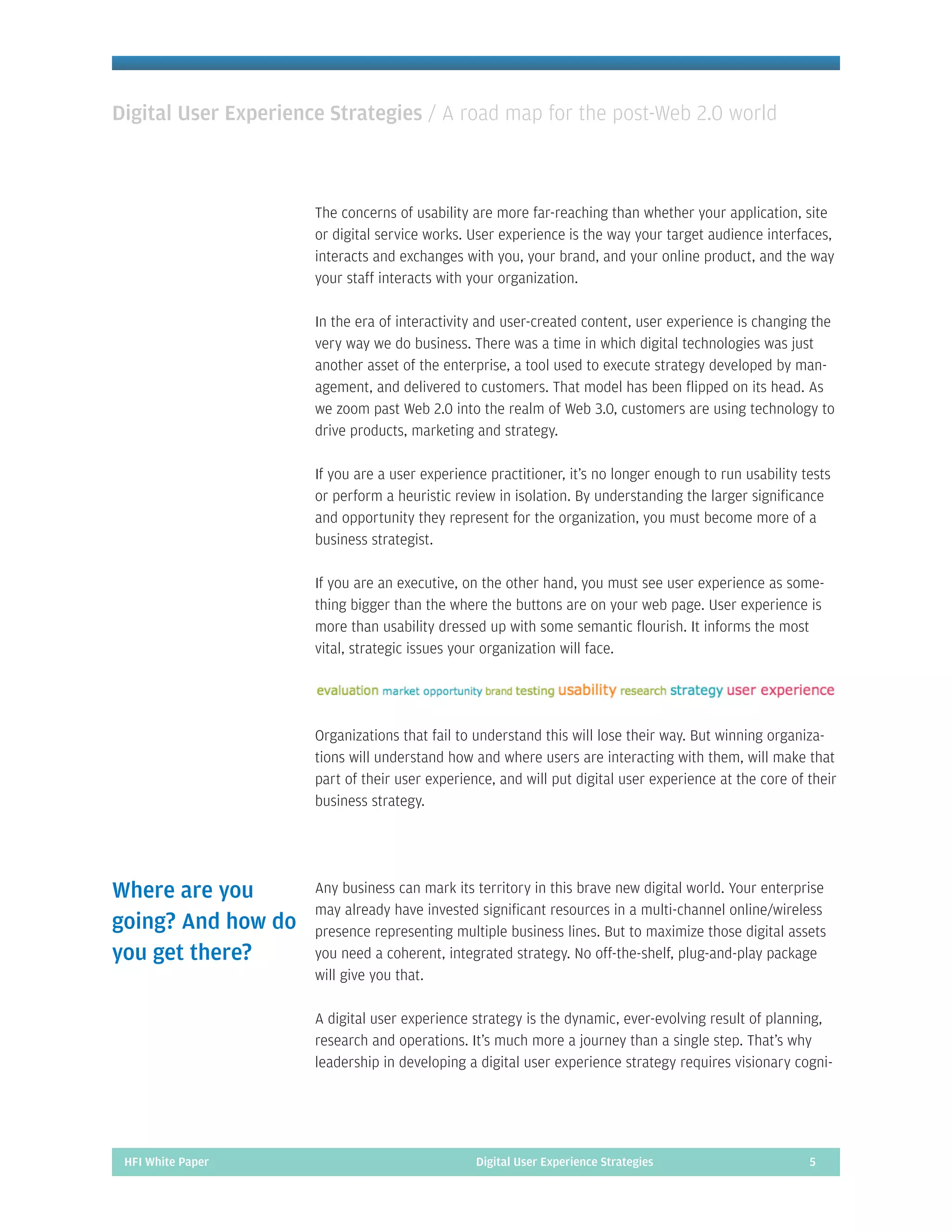 Digital User Experience Strategies: A Roadmap for the Post 2.0 World