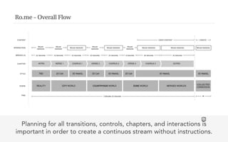 Ro.me – Overall Flow




  Planning for all transitions, controls, chapters, and interactions is
important in order to create a continuos stream without instructions.
 