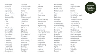BRAND PERSONALITYUNDERSTANDING the user
Sincerity Excitement Competence Sophistication Ruggedness
Down-to-earth Daring Reliable Upper-class Outdoorsy
family-oriented
small-town
down-to-earth
daring
trendy
exciting
reliable
hard-working
secure
upper-class
glamorous
good-looking
outdoorsy
masculine
western
Honest
sincere
honest
real
Wholesome
original
wholesome
Cheerful
sentimental
cheerful
friendly
Intelligent
intelligent
technical
corporate
Successful
successful
leader
conﬁdent
Spirited
cool
spirited
young
Imaginative
unique
imaginative
Up-to-date
up-to-date
independent
contemporary
Charming
charming
feminine
smooth
Tough
tough
rugged
smooth
 