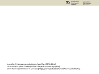 Journalist: [https://www.youtube.com/watch?v=hC4F6ctEO4g]
Entire Tutorial: [https://www.youtube.com/watch?v=mVOEjUqATrc]
Entire Tutorial (commented in Spanish): [https://www.youtube.com/watch?v=v16pmvPFGAA]
 