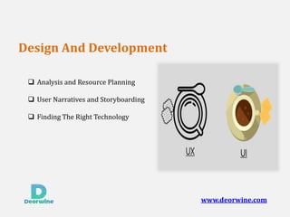 Design And Development
 Analysis and Resource Planning
 User Narratives and Storyboarding
 Finding The Right Technology
www.deorwine.com
 
