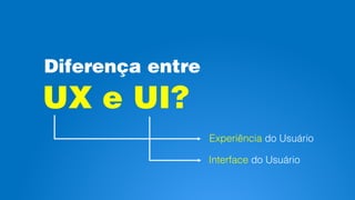 Diferença entre
UX e UI?
Experiência do Usuário
Interface do Usuário
 