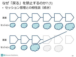 なぜ「戻る」を禁止するのか? (1)
• セッション管理との相性説（続き）
51
画面
セッション
画面
セッション
 
