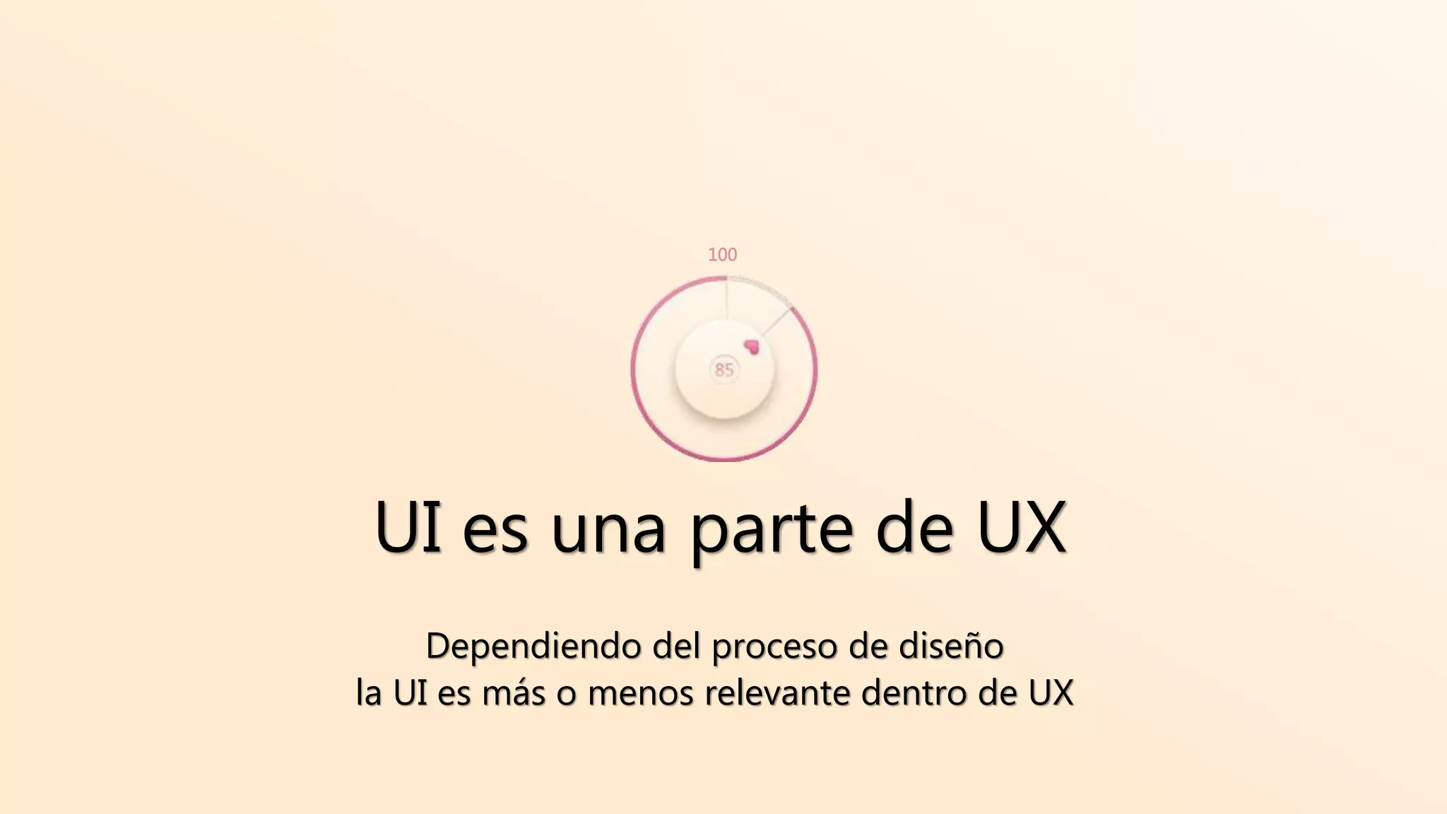 UI es una parte de UX
Dependiendo del proceso de diseño
la UI es más o menos relevante dentro de UX
100
 