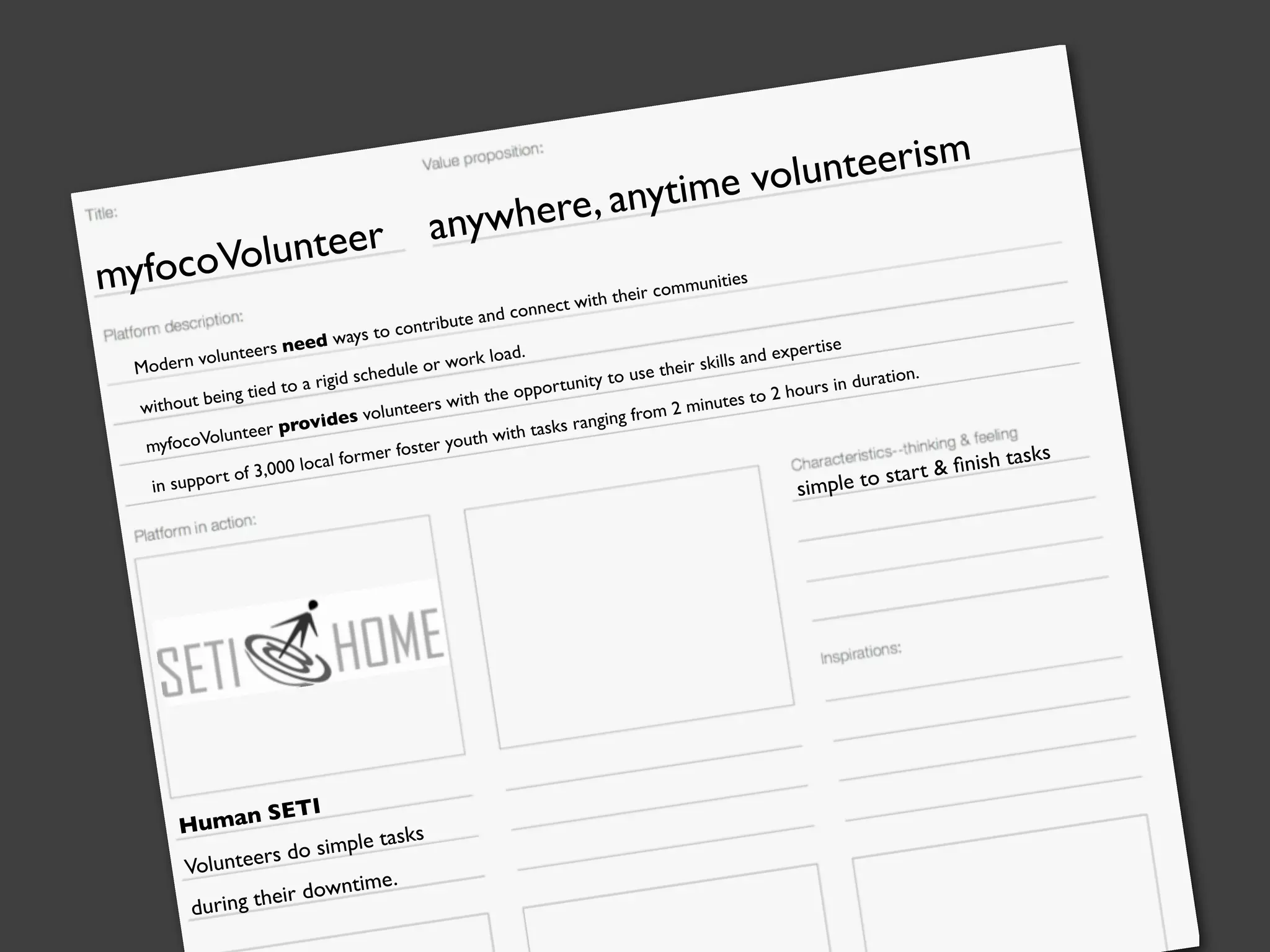 lunteer
yfocoVo
m

nteerism
ime volu
re, anyt
anywhe

munities
heir com
ct with t
nd conne
tribute a
ys to con
eed wa
pertise
.
nteers n
volu
ls and ex
ork load
Modern
le or w
their skil
id schedu
y to use
uration.
d to a rig
pportunit
ours in d
being tie
s to 2 h
ith the o
without
2 minute
nteers w
ging from
ides volu
tasks ran
er prov
olunte
uth with
myfocoV
foster yo
former
00 local
start
rt of 3,0
in suppo
imple to

s

ETI
uma n S
H
sks
simple ta
rs do
Voluntee
i me .
ir downt
e
during th

& ﬁnish t

asks

 