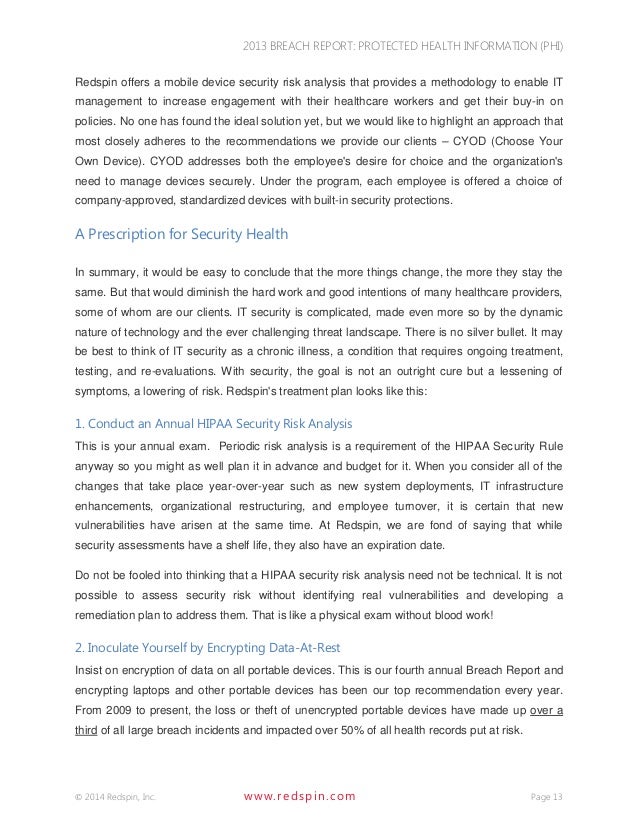 BREACH REPORT 2013 Protected Health Information (PHI)