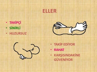 ELLER
• TAKİPÇİ
• SİNİRLİ
• HUZURSUZ
• TAKİP EDİYOR
• RAHAT
• KARŞISINDAKİNE
GÜVENİYOR
 