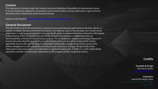 License
This slide deck is licensed under the Creative Commons Attribution-ShareAlike 4.0 International license.
It can be shared and adapted for any purpose (even commercially) as long as Attribution is given and any
derivative work is distributed under the same license.
Details can be found at https://creativecommons.org/licenses/by-sa/4.0/
General Disclaimer
This document is not to be construed as a promise by any participating organisation to develop, deliver, or
market a product. It is not a commitment to deliver any material, code, or functionality, and should not be
relied upon in making purchasing decisions. openSUSE makes no representations or warranties with respect
to the contents of this document, and specifically disclaims any express or implied warranties of
merchantability or fitness for any particular purpose. The development, release, and timing of features or
functionality described for openSUSE products remains at the sole discretion of openSUSE. Further,
openSUSE reserves the right to revise this document and to make changes to its content, at any time,
without obligation to notify any person or entity of such revisions or changes. All openSUSE marks
referenced in this presentation are trademarks or registered trademarks of SUSE LLC, in the United States
and other countries. All third-party trademarks are the property of their respective owners.
Credits
Template & Design
Pau Garcia Quiles
pau.garcia@suse.com
Inspiration
openSUSE Design Team
http://opensuse.github.io/branding-
guidelines/
 