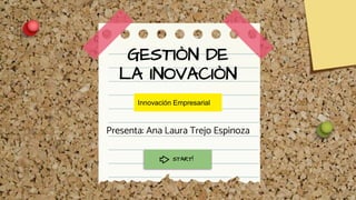 Innovación Empresarial
GESTIÒN DE
LA INOVACIÒN
Presenta: Ana Laura Trejo Espinoza
START!
 