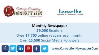 Monthly Newspaper 
29,000 Readers 
Over 17,700 online readers each month 
Over 16,500 Social Media Followers 
www.ConnectionNewspaper.Com 
 