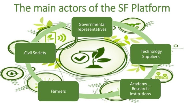 The main actors of the SF Platform
Governmental
representatives
Technology
Suppliers
Academy _
Research
Institutions
Farmers
Civil Society
 