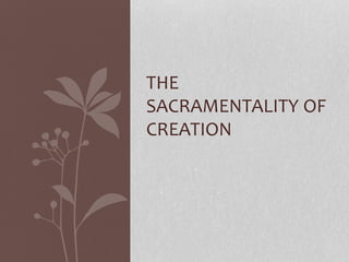 THE 
SACRAMENTALITY OF 
CREATION 
 