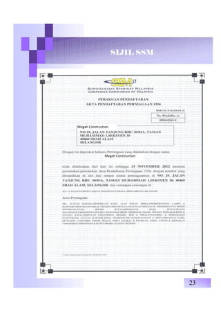 SIJIL SSM
23
Megah Construction
Megah Construction
 