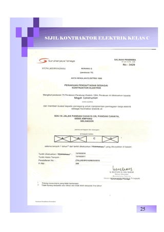 SIJIL KONTRAKTOR ELEKTRIK KELAS C
25
Megah Construction
 